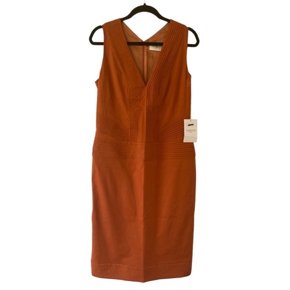 Valentino Roma Dress NWT Deep V Neck with Pleating Detailing in Terracotta - Picture 3 of 9